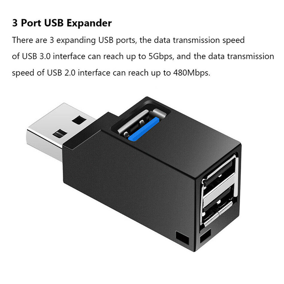 Mini 3 Port USB 3.0 HUB Verteiler Adapter für PC Laptop Macbook Notebook Schnell