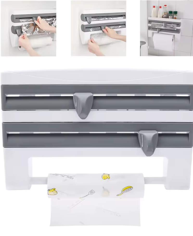 Küchenrollenhalter Wandrollenhalter Folienschneider 6-in-1  Aufbewahrung Küche
