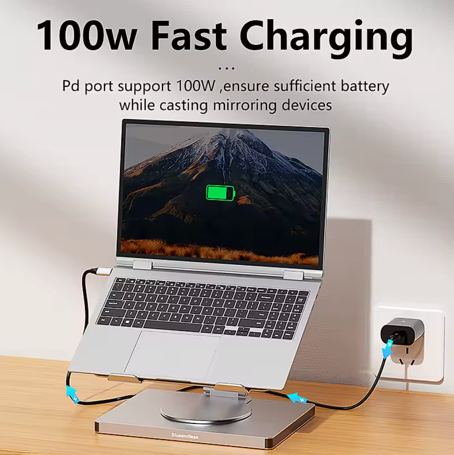 Aluminium 10-in-1 Laptopständer HUB mit SD/TF, USB, HDMI, PD100W 360° Drehbar