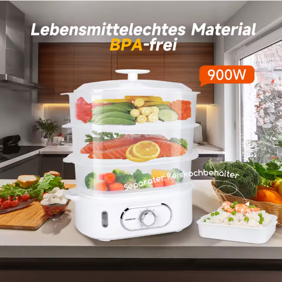 Elektrischer Dampfgarer 12L Aigostar BPA Frei 900 W 3 Etagen