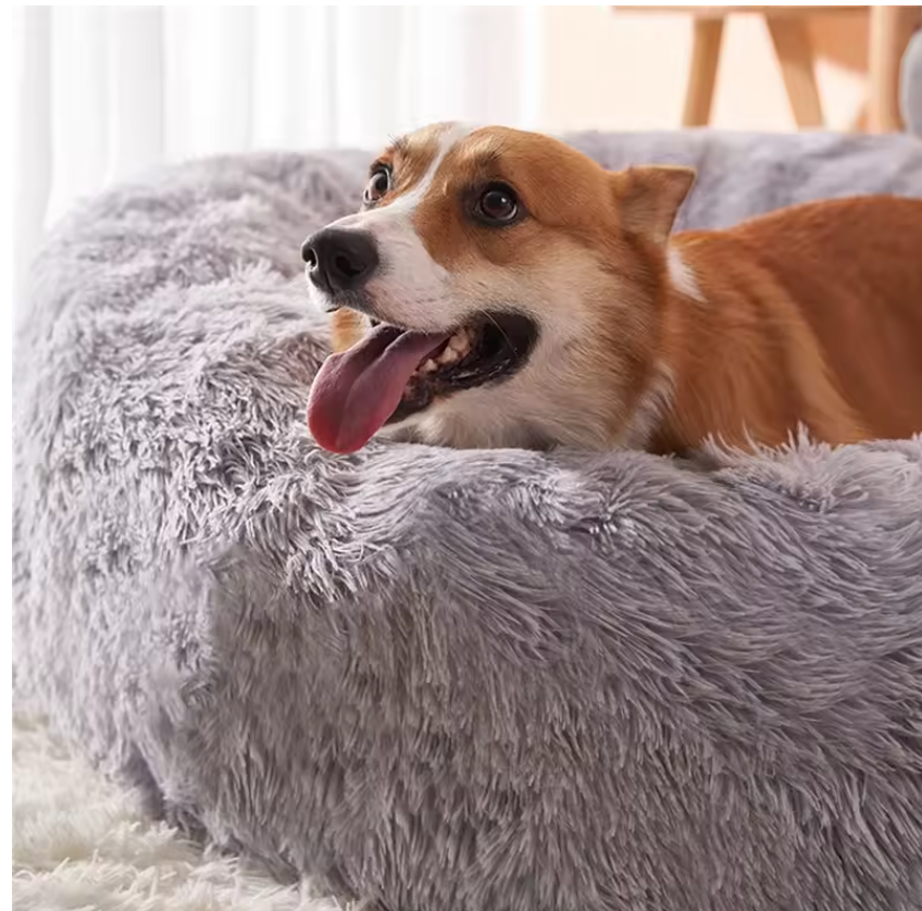 Hundebett Kuschelbett Haustierbett Hundekorb Plüsch Donut Kissen waschbar