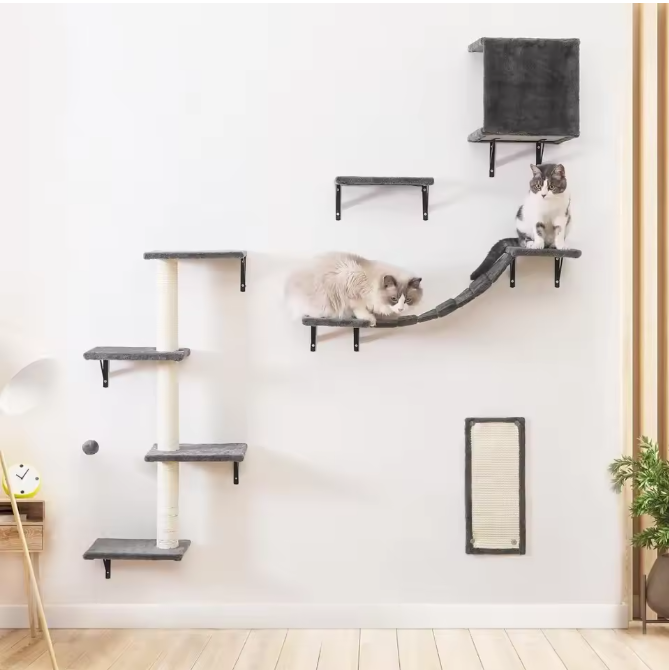 Katzen Kletterwand Set 5-teiliges-Set Wandmontage Kratzbaum Katzenhaus