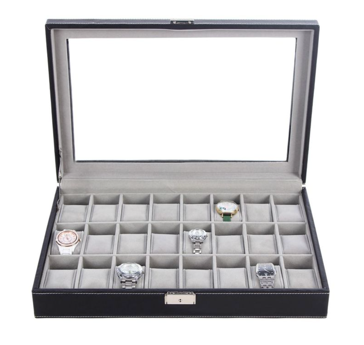 Uhrenbox 24 Uhren Uhrenkoffer Uhrentruhe Songmics Schatulle Glas Uhrenkasten