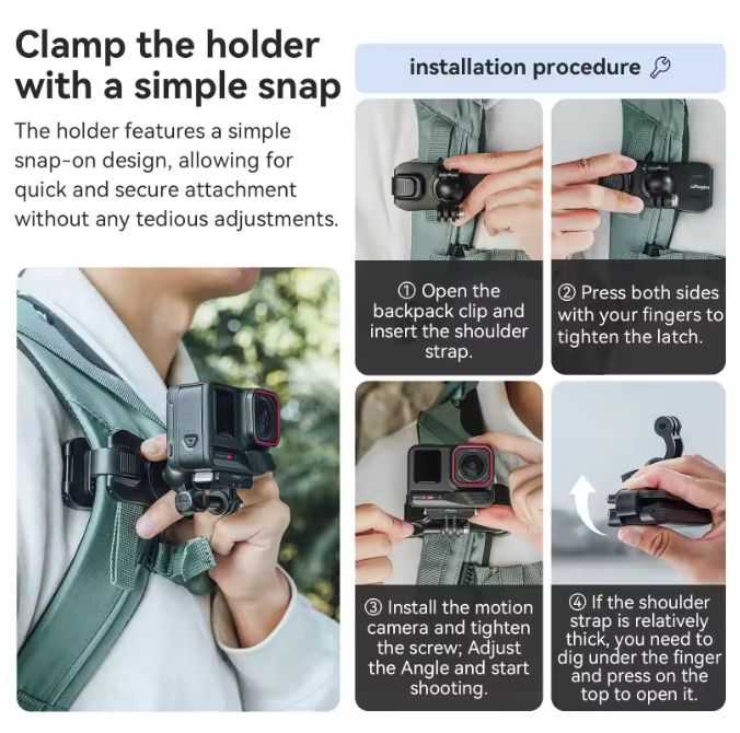 Gimbal Rucksackclip für Action Kamera Actioncam für Insta360 GoPro DJI Universal
