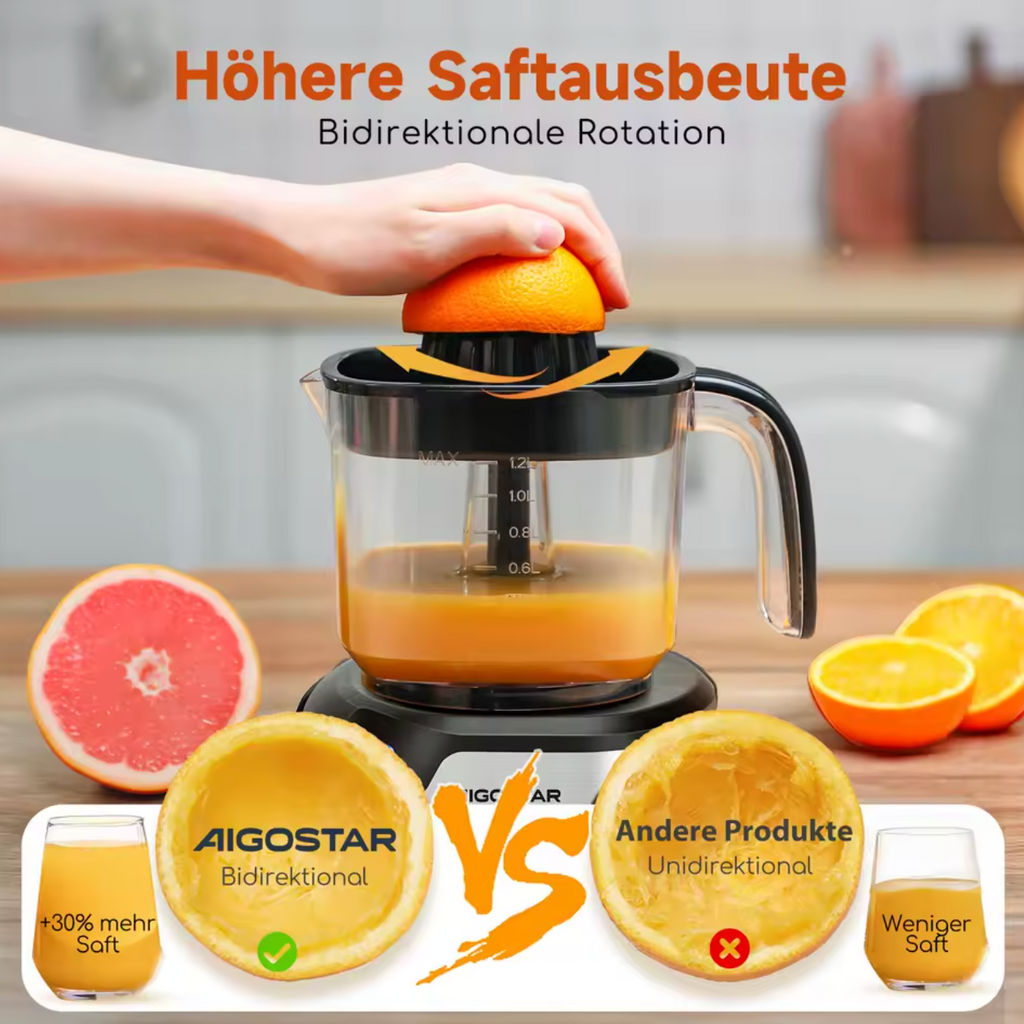 Elektrische Zitruspresse 1,2L Aigostar BPA Frei Automatische Zitronenpresse