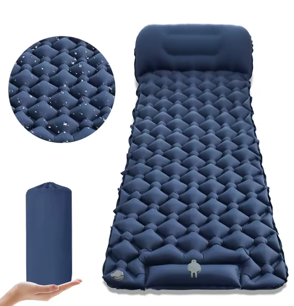 Isomatte Einzelbett Camping Isomatte aufblasbar mit Kissen mit Fußpumpe