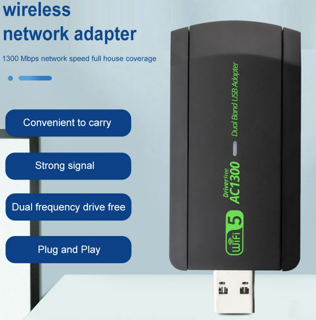 AC 1300 MBit Mini WLAN Stick Dual Band 2.4/5.8 GHz Dongle USB 2.0 WiFi Adapter