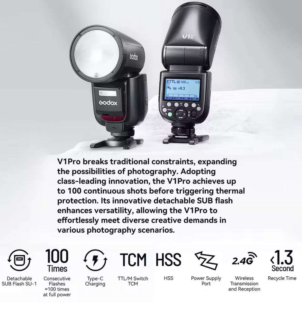 Godox V1 Pro S 2.4G TTL Drahtloses Blitzgerät Kamerablitz für Sony Nikon Canon