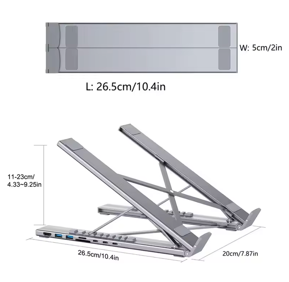 Aluminium 8-in-1 Laptop Ständer HUB mit SD/TF, USB, HDMI, PD100W, USB-C
