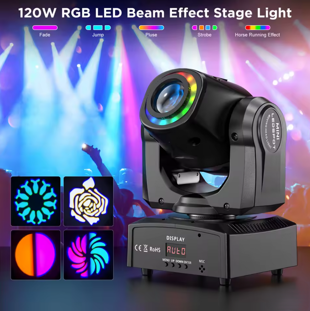 UKing Mini 120W Rotierendes Bühnenlicht RGB Disco Licht Partylicht Stroboskop