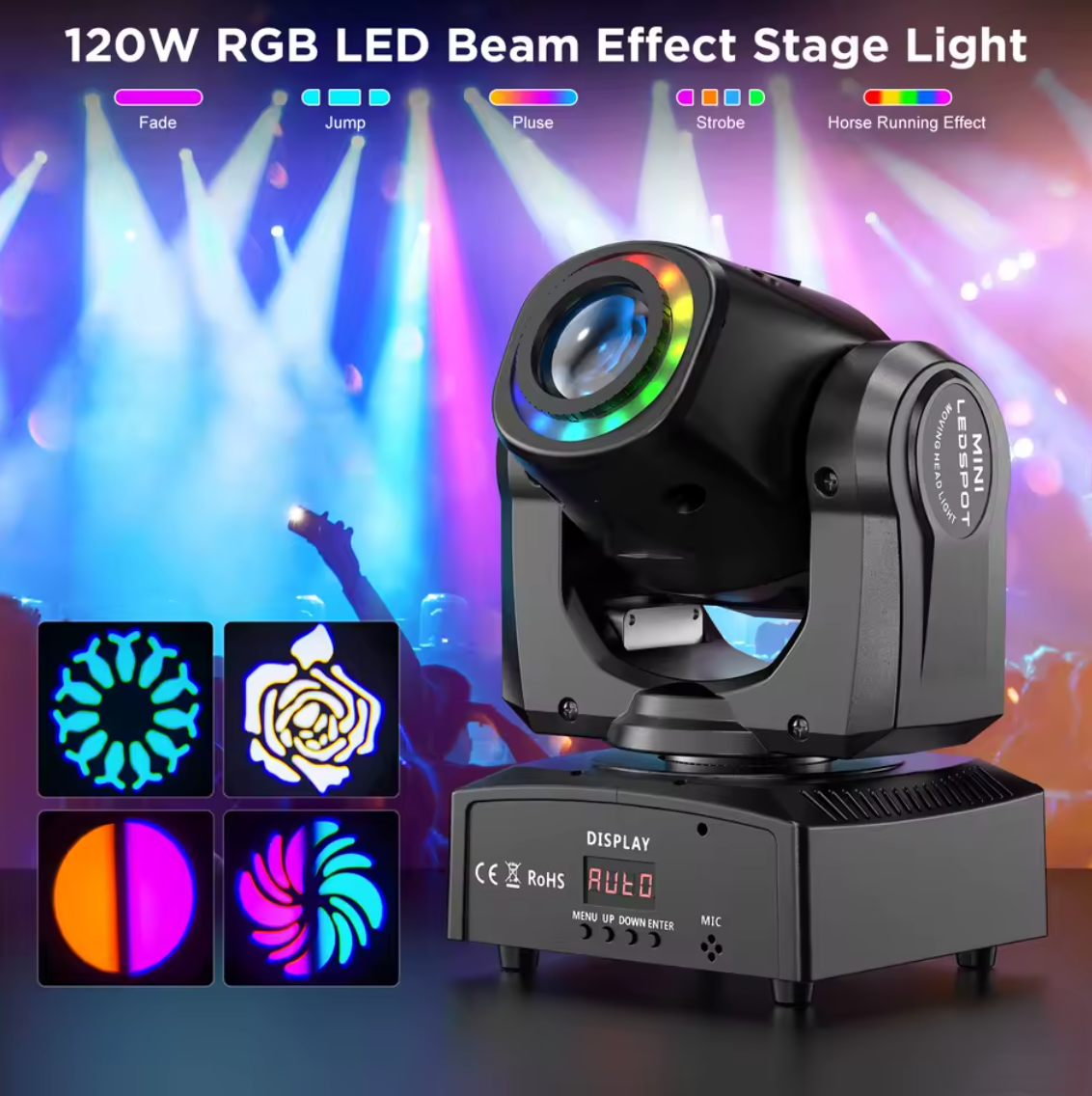 UKing Mini 120W Rotierendes Bühnenlicht RGB Disco Licht Partylicht Stroboskop