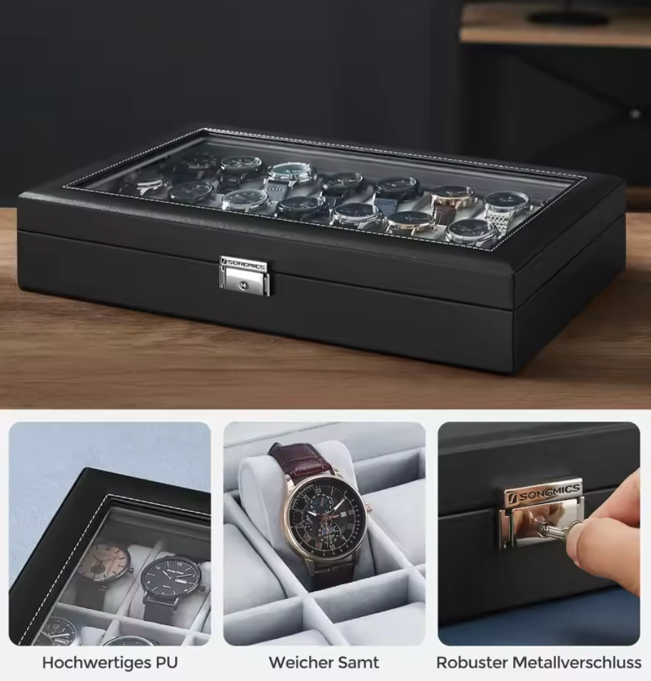 Uhrenbox Uhrenkoffer Uhrenkasten Uhrentruhe Uhrenschatulle Für 10 - 24 Uhren