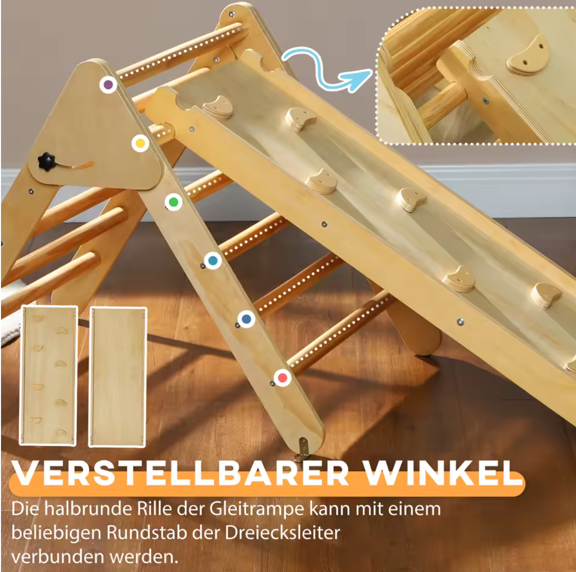 Klettergerüst Kletterdreieck Rutsche Holz Indoor Kinder Kletterleiter