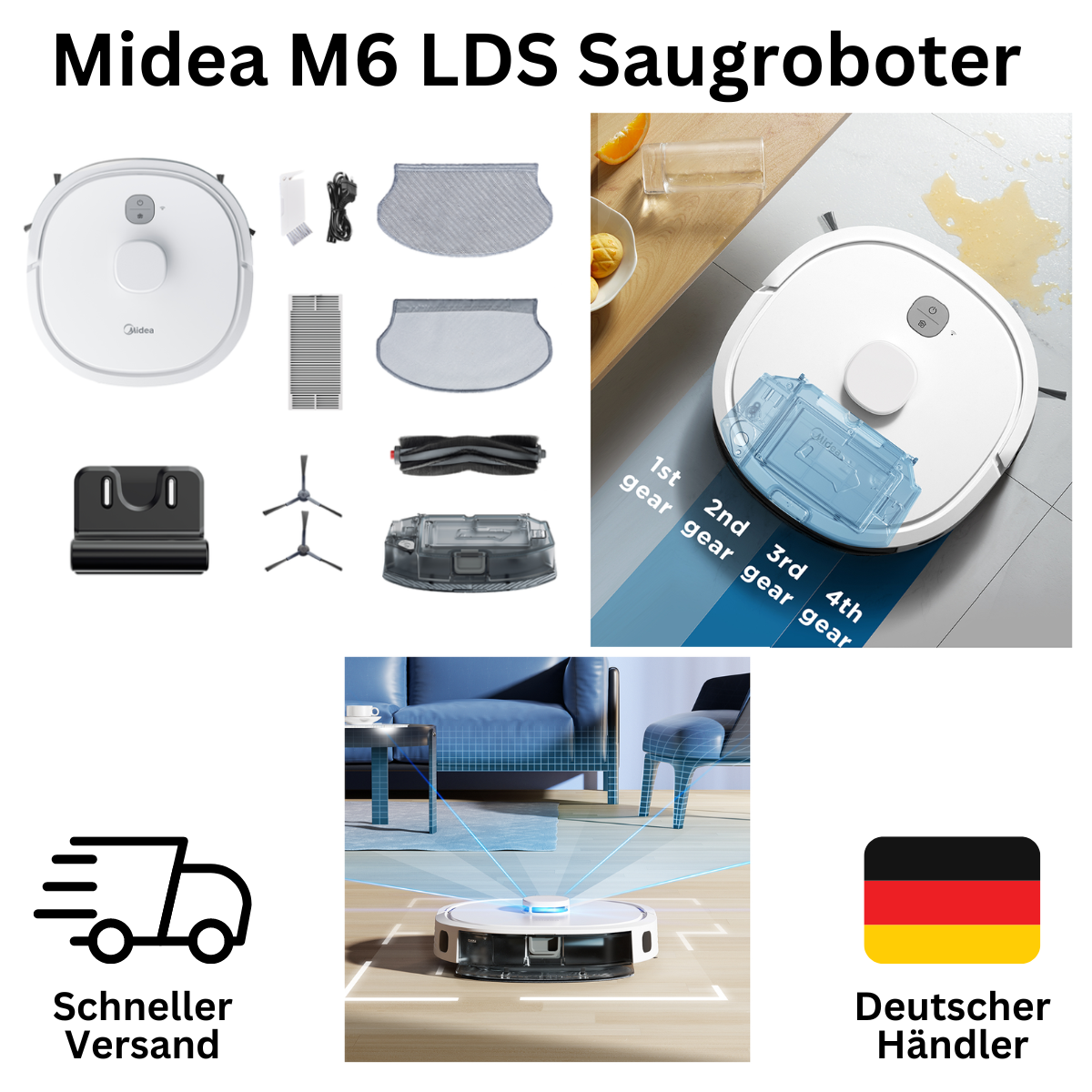Midea M6 LDS Saugroboter Staubsauger Wischfunktion LDS WLAN 2000Pa