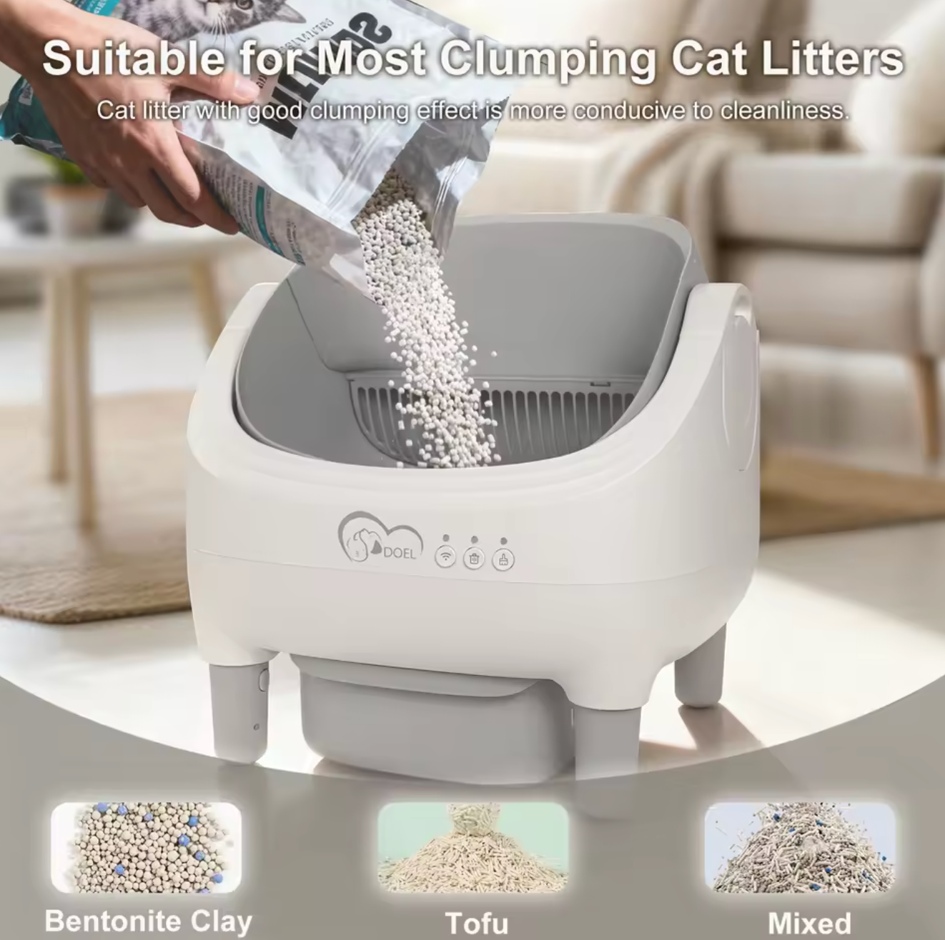 DOEL Automatische Katzentoilette Smart Katzenklo Selbstreinigung Offen Beutel
