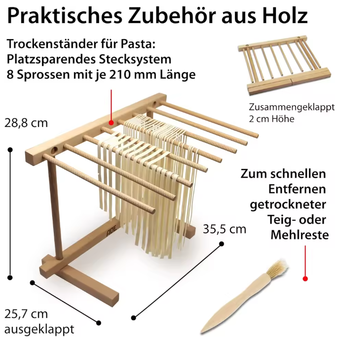 Nudelmaschine manuell Edelstahl Spaghetti Fettucine mit Walze 7 Nudelstärken