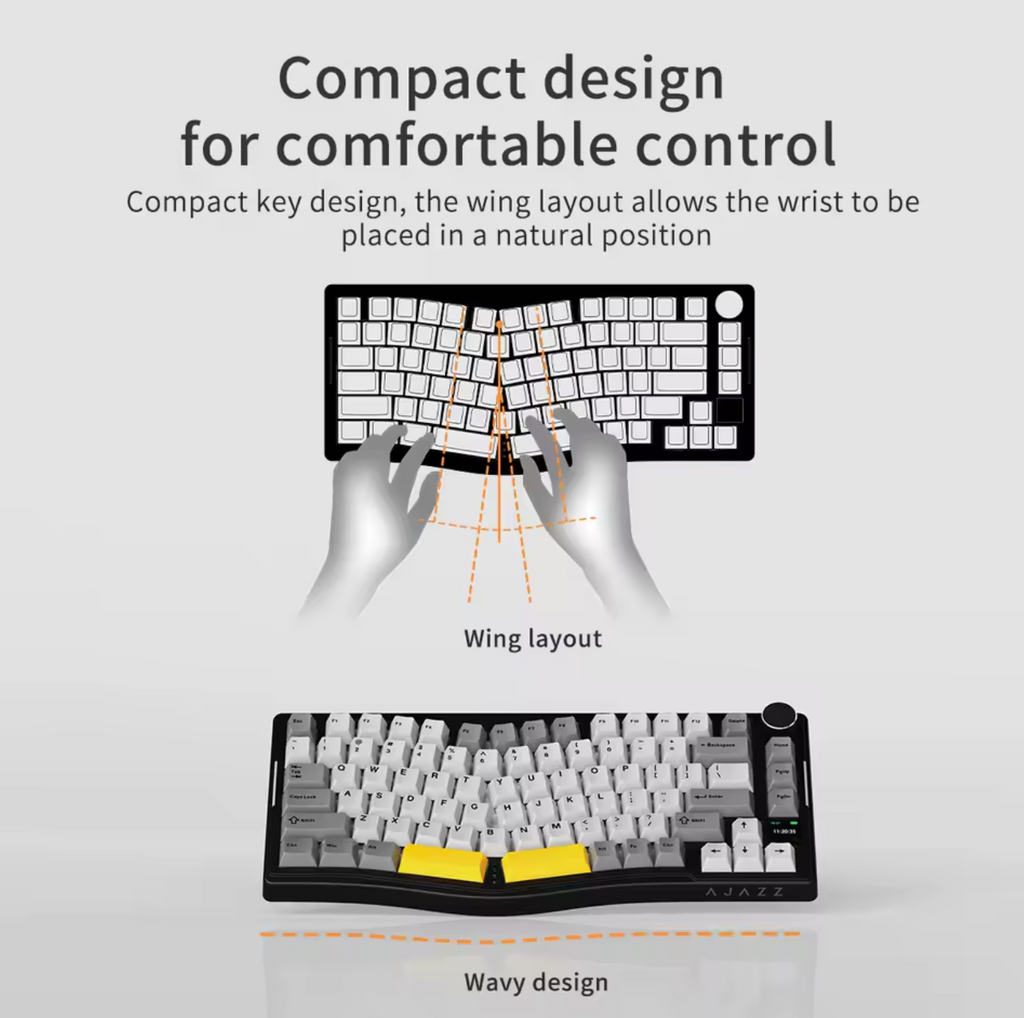 Ajazz AKS075 mechanische Tastatur 0,85 Zoll Bildschirm Ergonomische Tastatur
