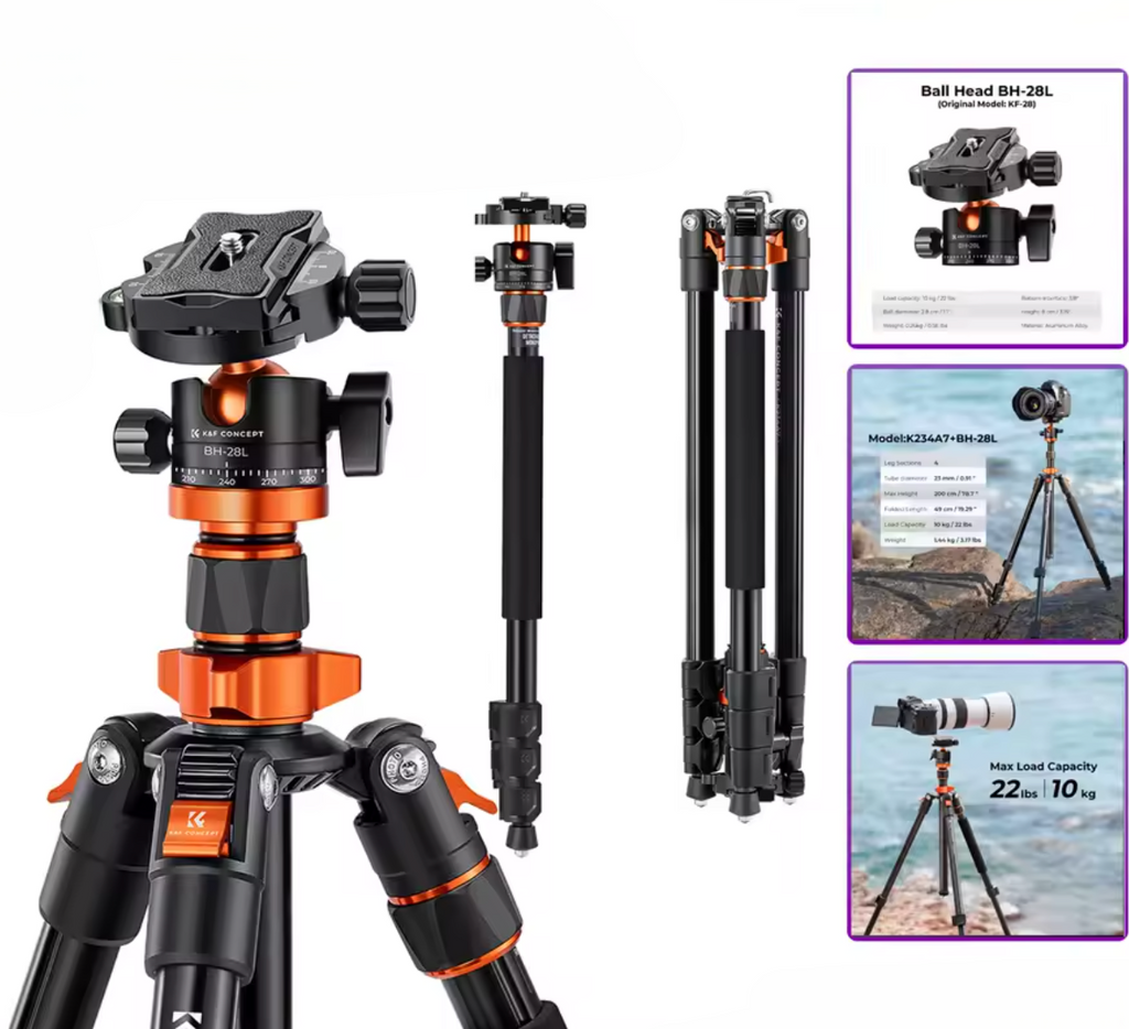 K&F Concept 2m Kamerastativ 10 kg Belastbarkeit 360° Grad Kugelkopf