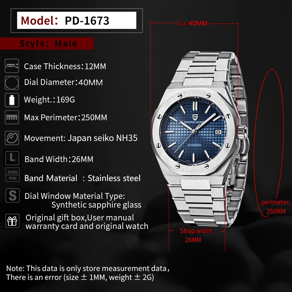 Pagani Design PD-1673 Uhr Royal Herrenuhr Männer Oak Seiko NH35A Automatik