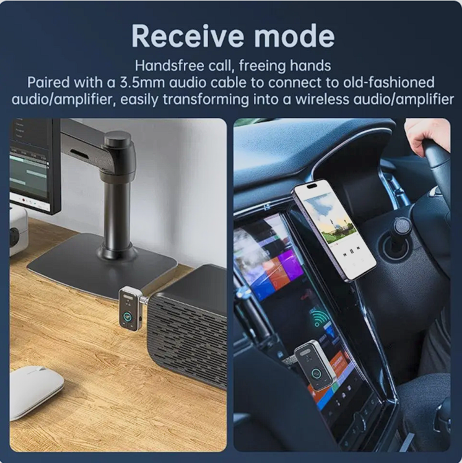 Bluetooth 5.3 Audio Receiver Adapter AUX Kabel Auto 3.5mm Klinke USB Empfänger
