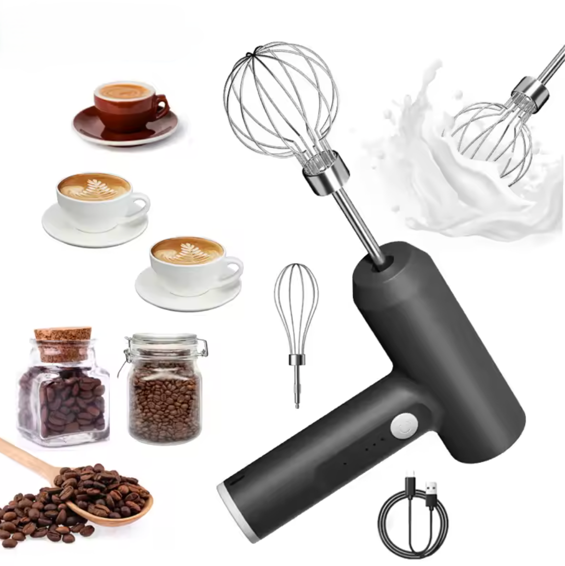 Elektrischer Mixer Schneebesen Handmixer Rührgerät Milchaufschäumer