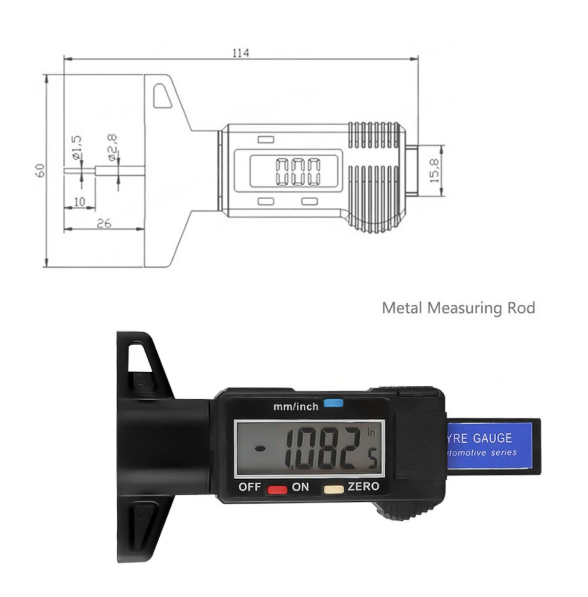 Reifenmessgerät Profiltiefenmesser 0-25.4mm Tiefenmesser Messschieber Digital