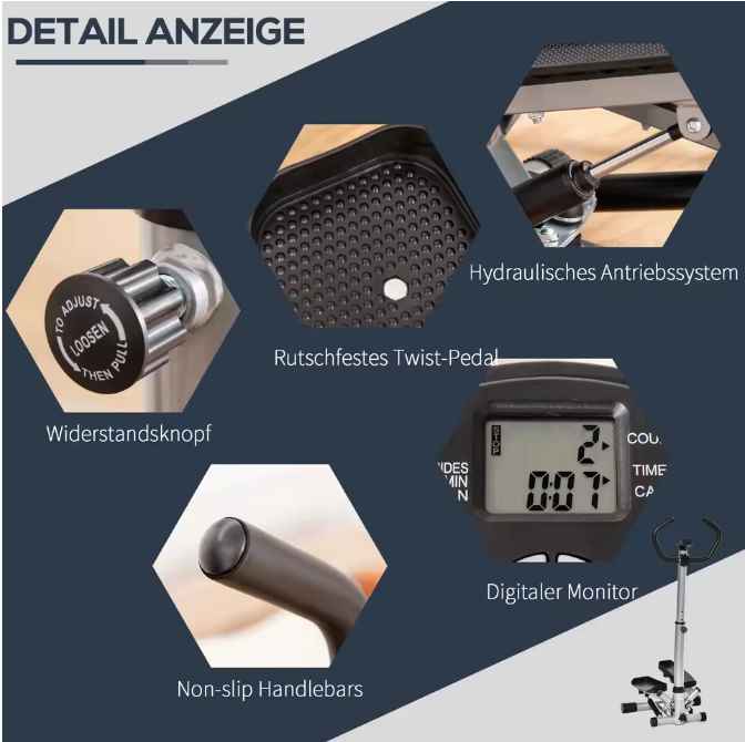 Stepper Fitness Heimtrainer für Zuhause bis 100 kg mit LCD Anzeige mit Handgriff