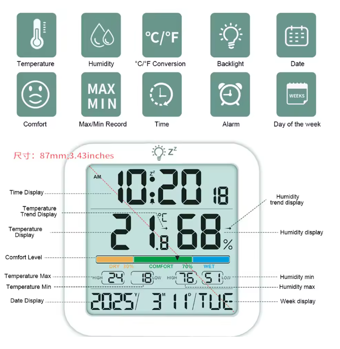 Hygrometer digital Temperatur Luftfeuchtigkeit Messgerät Thermometer