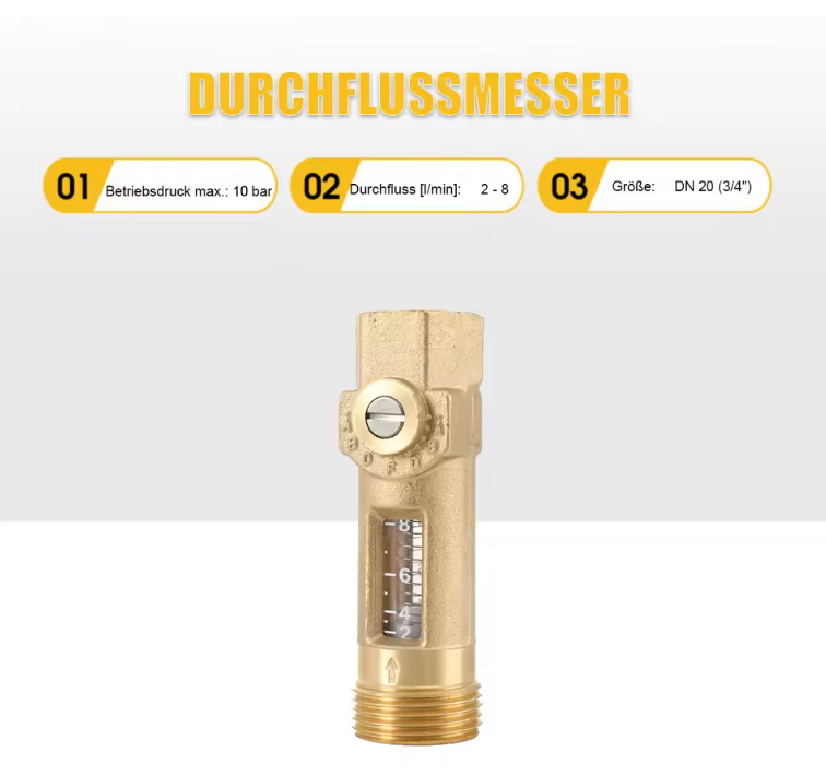 Durchflussmesser Wasser Durchflussleser Messer Ausgleichsventil DN20 2–8 l/min