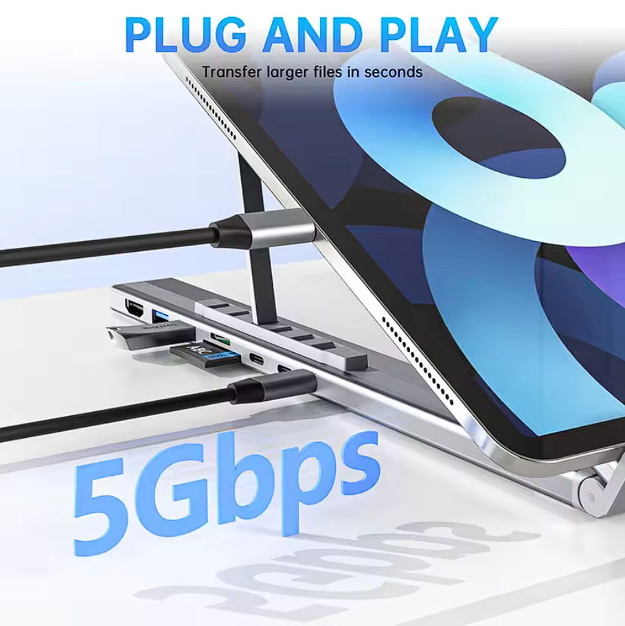 Aluminium 7-in-1 Laptop Ständer HUB mit SD/TF, USB, HDMI, PD100W, USB-C