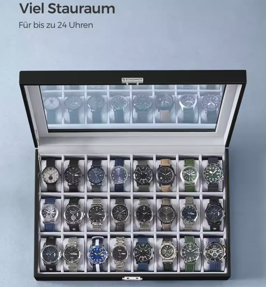 Uhrenbox Uhrenkoffer Uhrenkasten Uhrentruhe Uhrenschatulle Für 10 - 24 Uhren