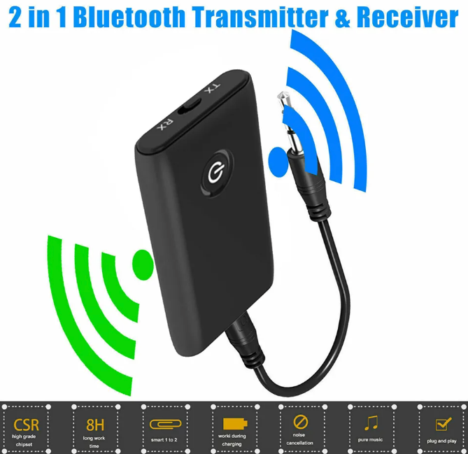 Bluetooth 5.0 Transmitter Empfänger Sender 2in1 Adapter für TV Kopfhörer Audio