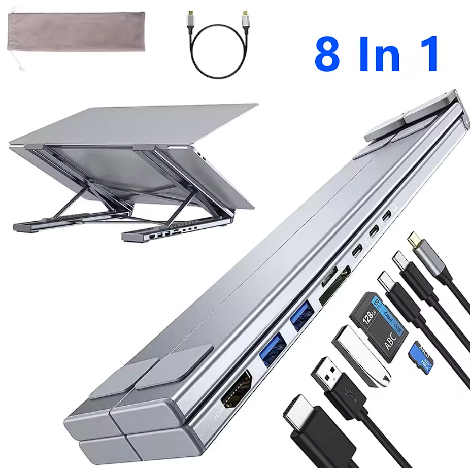 Aluminium 8-in-1 Laptop Ständer HUB mit SD/TF, USB, HDMI, PD100W, USB-C