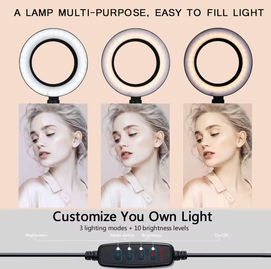 10" LED Ringlicht mit Stativ Handyhalterung Ringleuchte LED Selfie Lampe Dimmbar