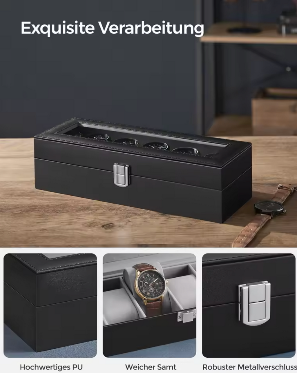 Uhrenbox 6 Uhren Uhrenkoffer Uhrentruhe Songmics Schatulle Glas Uhrenkasten