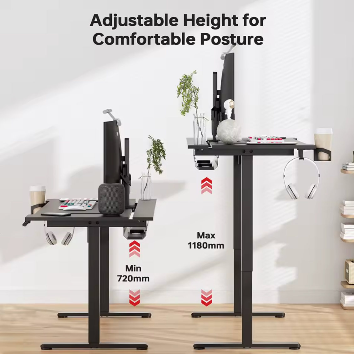 RGB Höhenverstellbarer Schreibtisch mit RGB Beleuchtung und Headset Haken