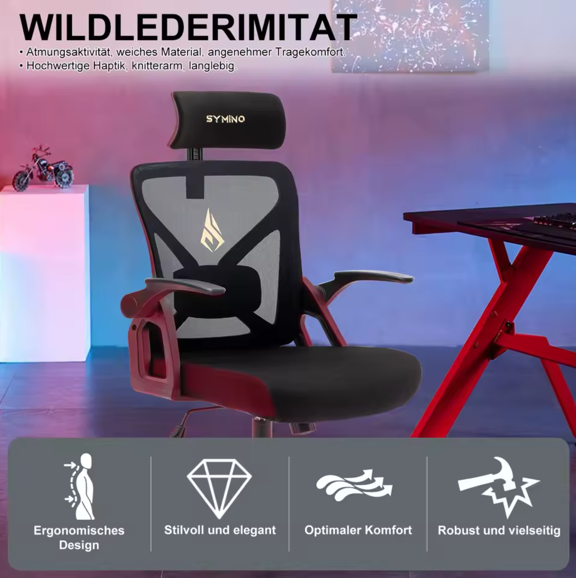 Bürostuhl Schreibtischstuhl Gamingstuhl mit Lendenkissen Lederimitat Ergonomisch