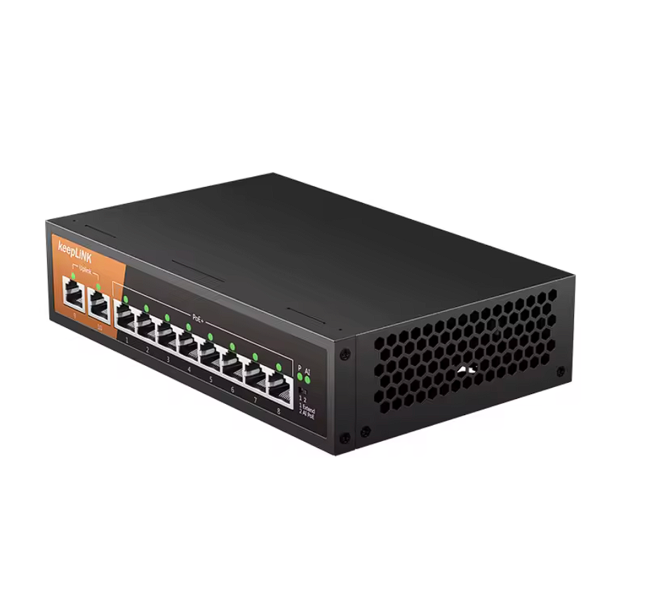 10-Port Gigabit Netzwerk Switch 8x PoE 2x RJ45 Uplink Unmanaged Plug and Play