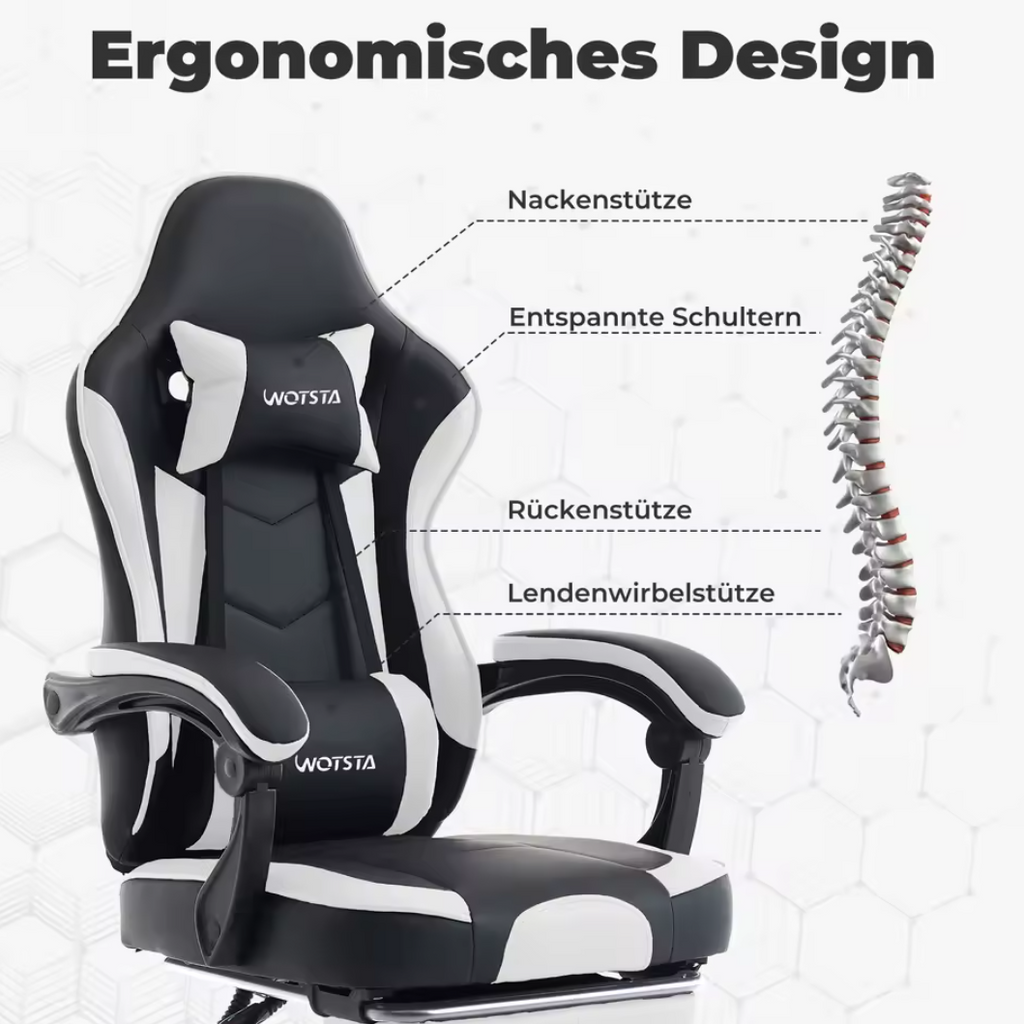 Gamingstuhl Bürostuhl Schreibtischstuhl mit Lendenkissen Lederimitat Ergonomisch