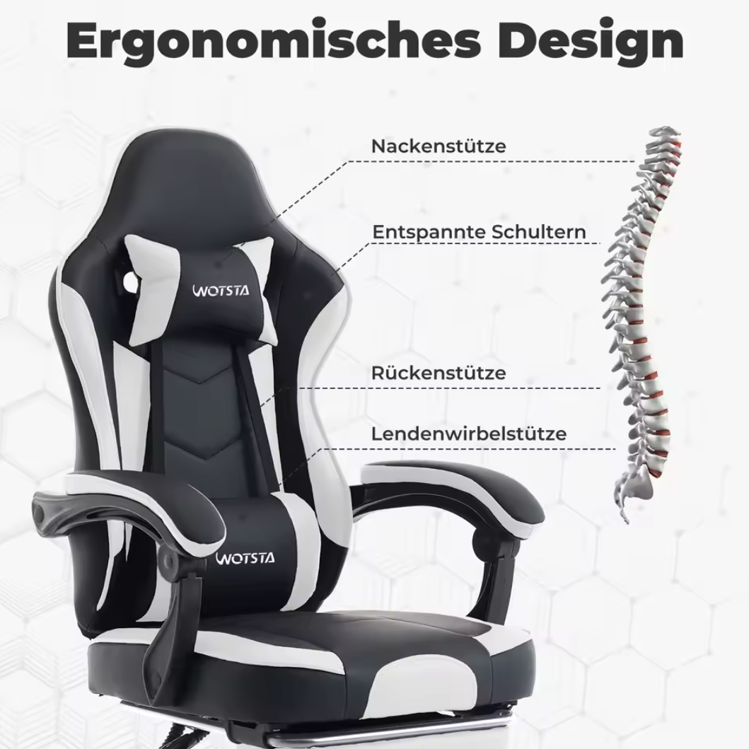 Gamingstuhl Bürostuhl Schreibtischstuhl mit Lendenkissen Lederimitat Ergonomisch