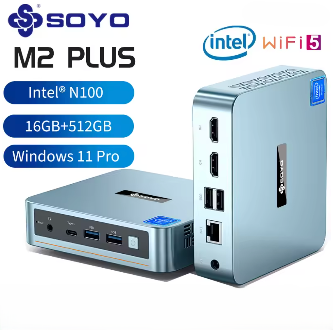 Soyo M2 Plus Mini PC Intel N100 CPU 16GB DDR4 Ram 512GB SSD