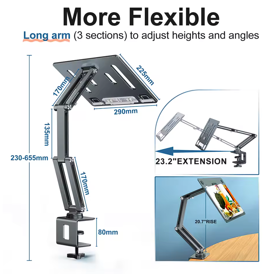 Metall Laptop Ständer Arm 360° Drehbar Faltbar Tablet Notebook Halterung 10"-17"