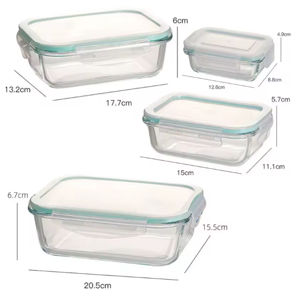 Frischhaltedosen 4-er Set Glas Brotdose Lunchbox mikrowellengeeignet