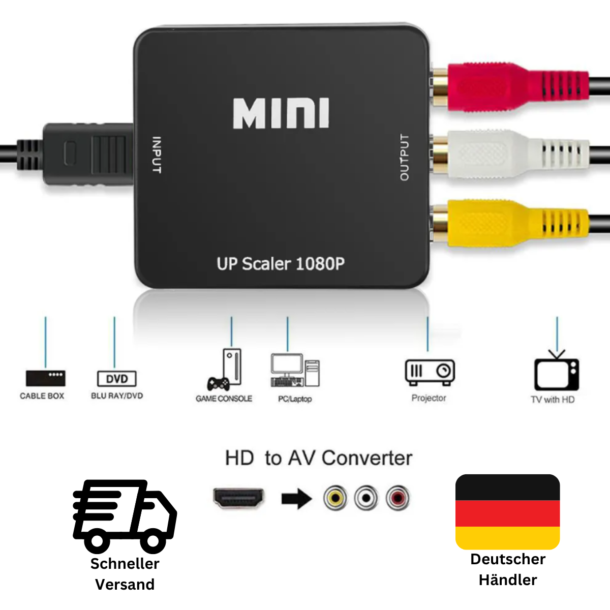 HDMI auf AV Cinch Adapter Konverter HDMI CVBS Cinch Signal Konvertierer NEU