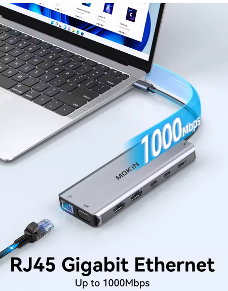 USB-C Docking Station 12 in 1 Multiport HDMI 8K VGA Gigabit Ethernet USB-C Hub