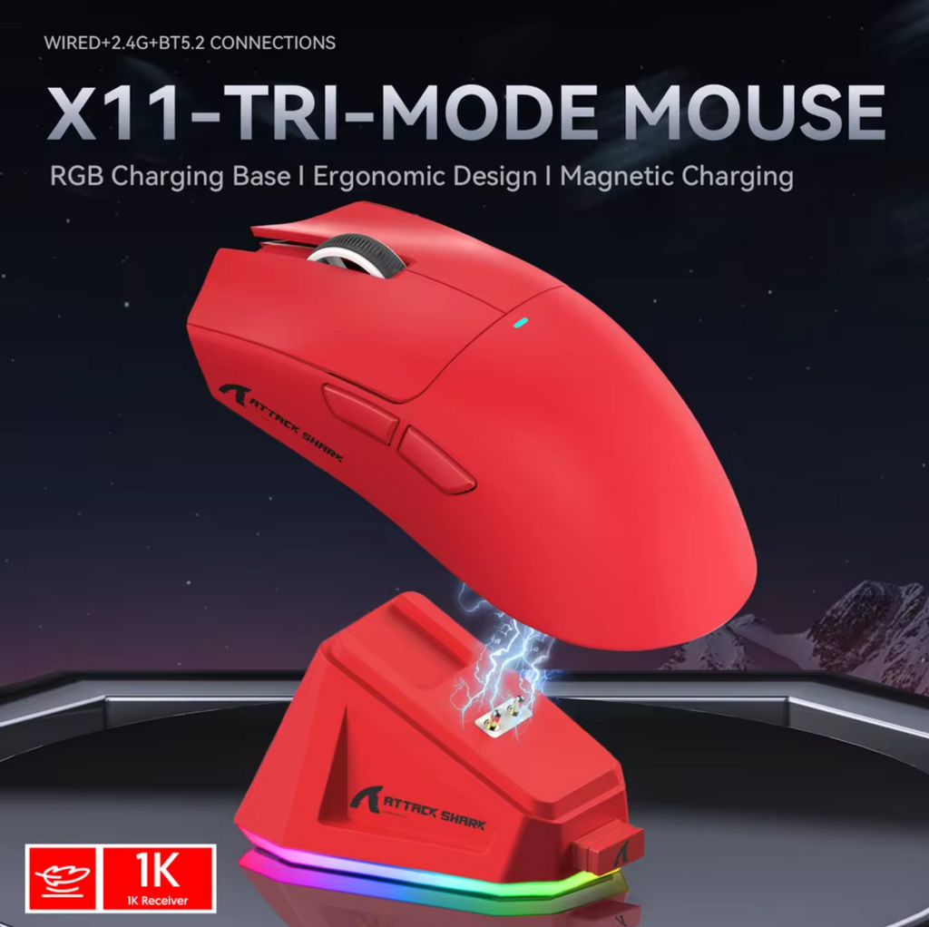 Attack Shark X11 Tri-Mode Gaming Maus mit magnetischer Ladestation Kabellos
