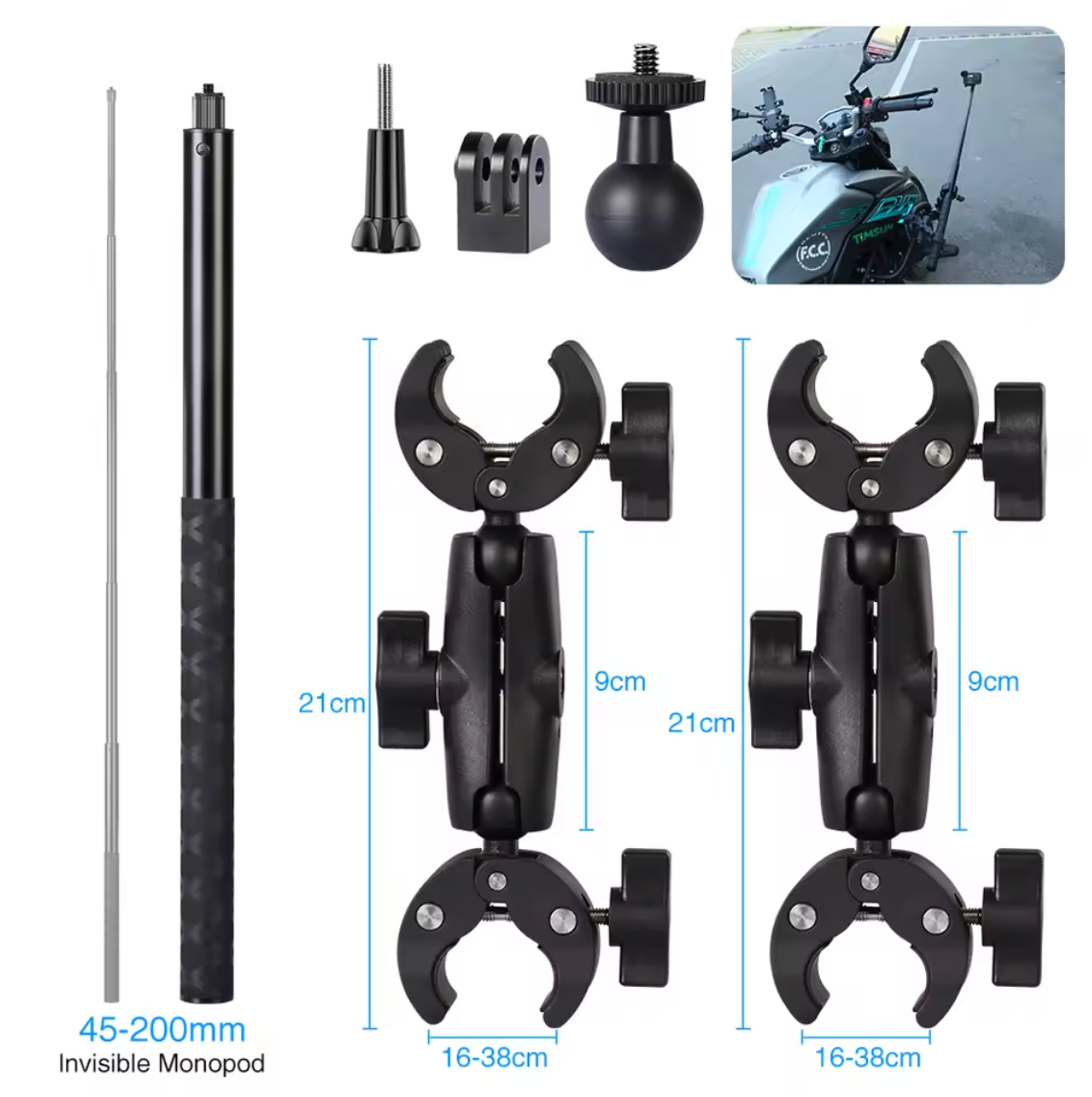 Motorrad Selfie Stick Halterung Selfiestick Halter für Insta360 DJI Osmo Action