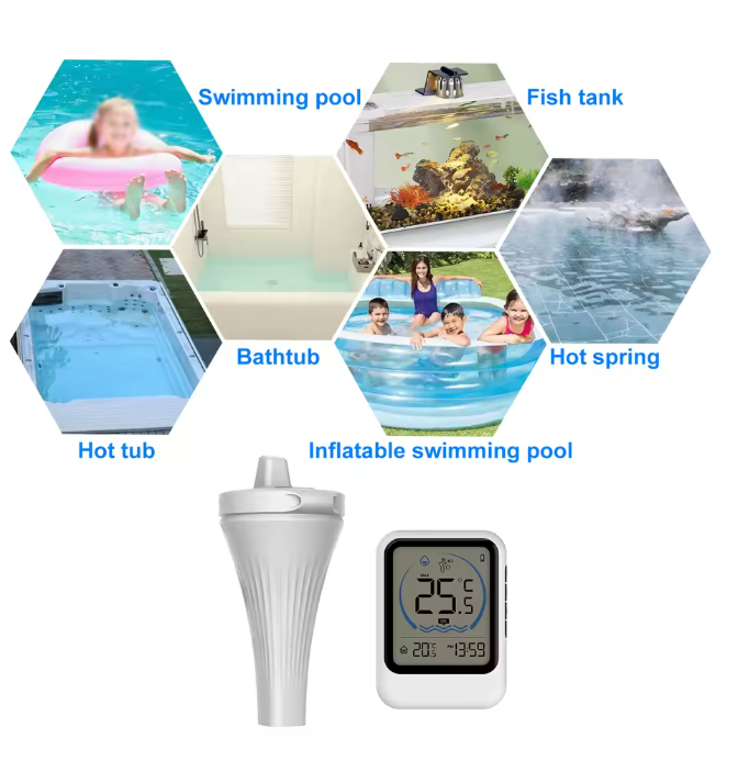 Pool Thermometer Funk Kabellos Wireless Digital Bildschirm Schwimmbad Aquarium