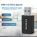 AC 1300Mbps Mini WLAN Stick Dual Band 2.4GHz / 5GHz Dongle USB 3.0 WiFi Adapter