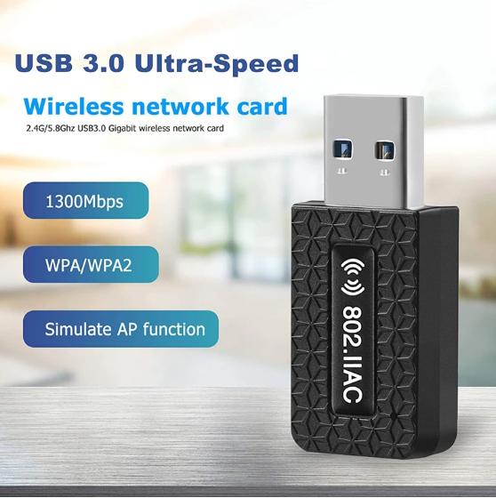 AC 1300Mbps Mini WLAN Stick Dual Band 2.4GHz / 5GHz Dongle USB 3.0 WiFi Adapter